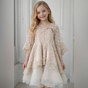 Joyfolie Cream Dot Lace Peplum Top